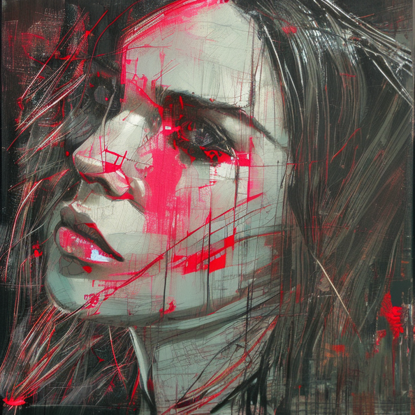 00057-1991092286-hyperrealistic portrait of a mysterious beatiful woman with flowing hair, by Guy Denning, Russ Mills, red face, beautiful, elusi