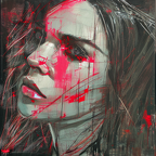 00057-1991092286-hyperrealistic portrait of a mysterious beatiful woman with flowing hair, by Guy Denning, Russ Mills, red face, beautiful, elusi